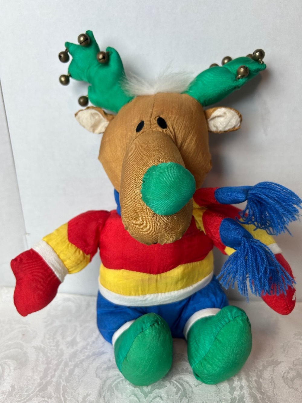 VTG Nylon Christmas Reindeer Puffalump Plush Stuff Animal Holiday Decor Kitschy